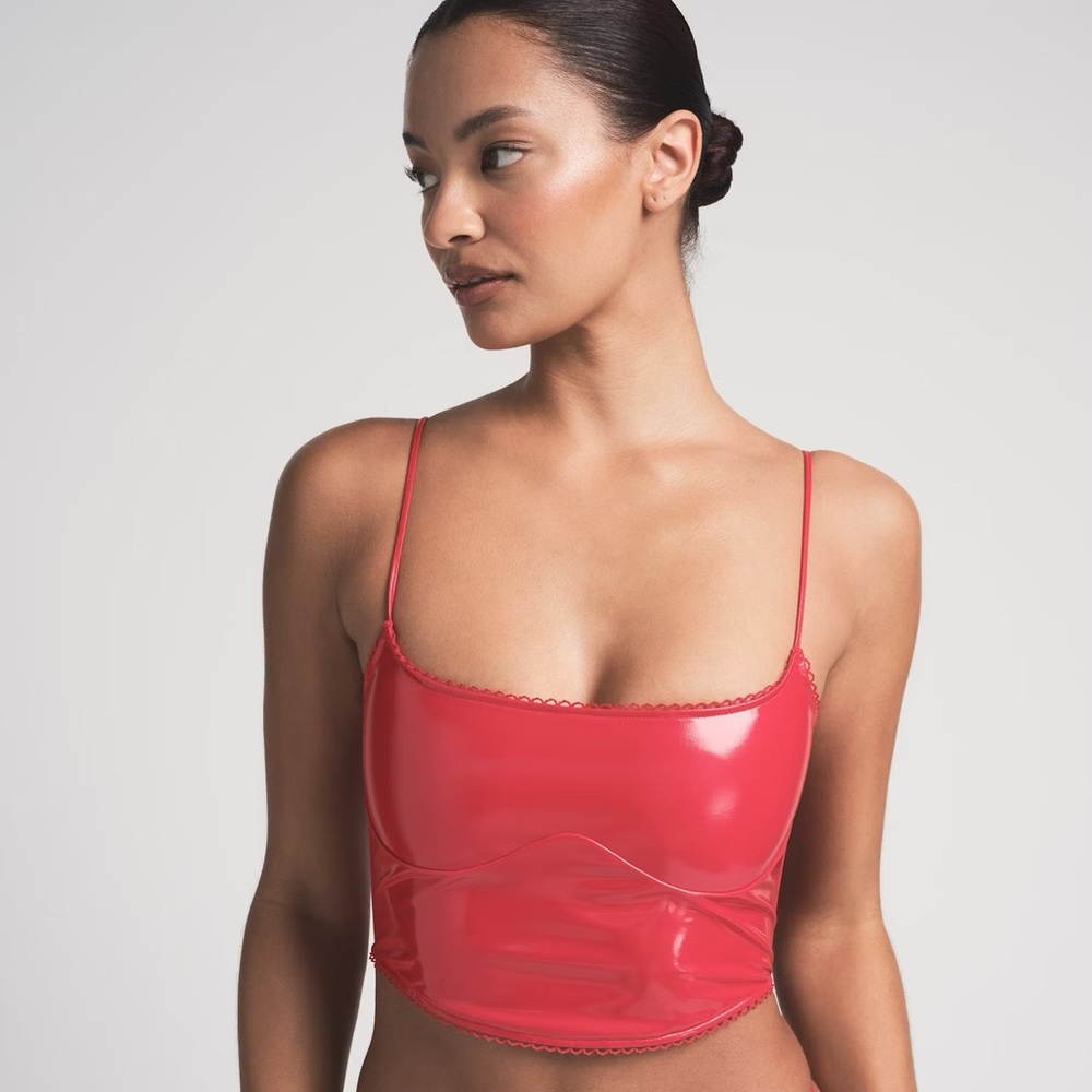 SKIMS Red Patent Crop Cami